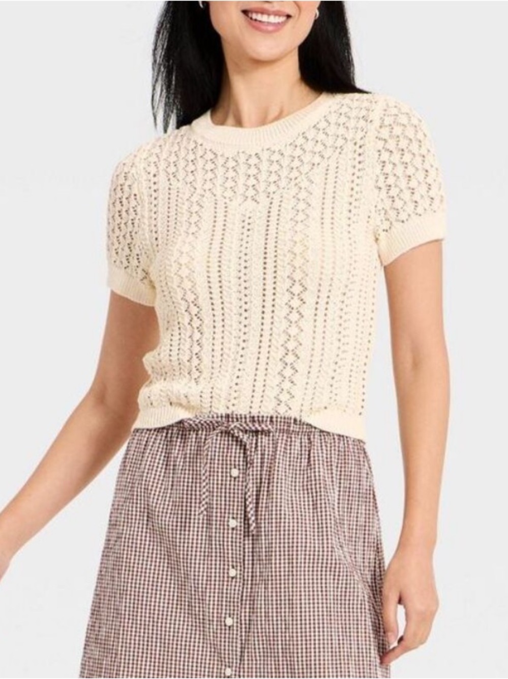 a New Day Cream Short Sleeve Crochet Sweater Top